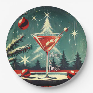 Retro 50s Snow Flurry Christmas Tree Martini Paper Plates