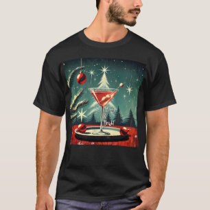 Retro 50s Snow Flurry Christmas Tree Martini T-Shirt