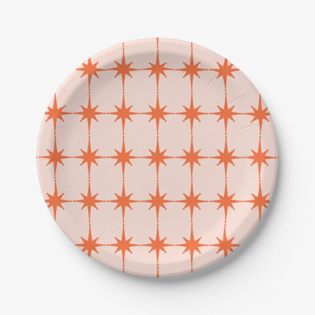 Retro 50s Starburst Pattern in Orange  Paper Plates (Front)