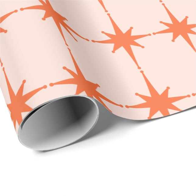 Retro 50s Starburst Pattern in Orange Wrapping Paper (Roll Corner)