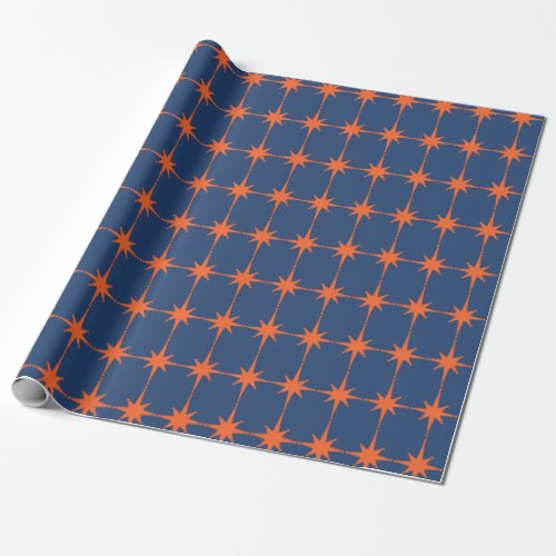 Retro 50s Starburst Pattern Orange and Blue Wrapping Paper