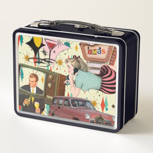 Retro 50s Style California Christmas Collage Metal Lunch Box