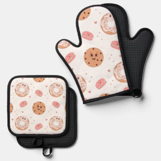 Retro 50s Style Dessert Characters Pattern Oven Mitt & Pot Holder Set