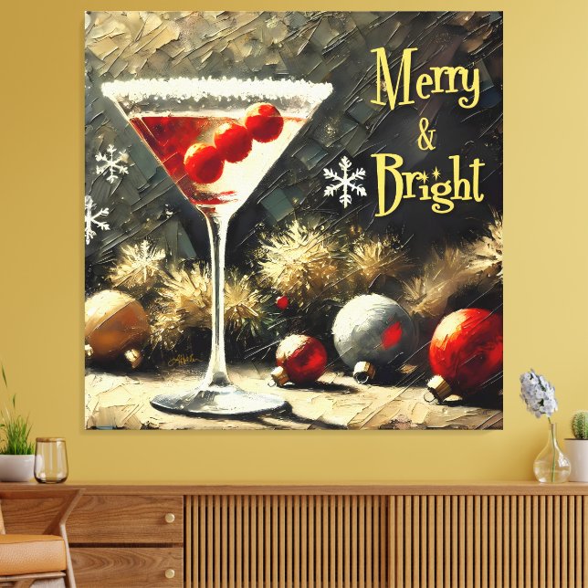 Retro 50s Triple Cranberry Christmas Martini Canvas Print (Insitu(LivingRoom))