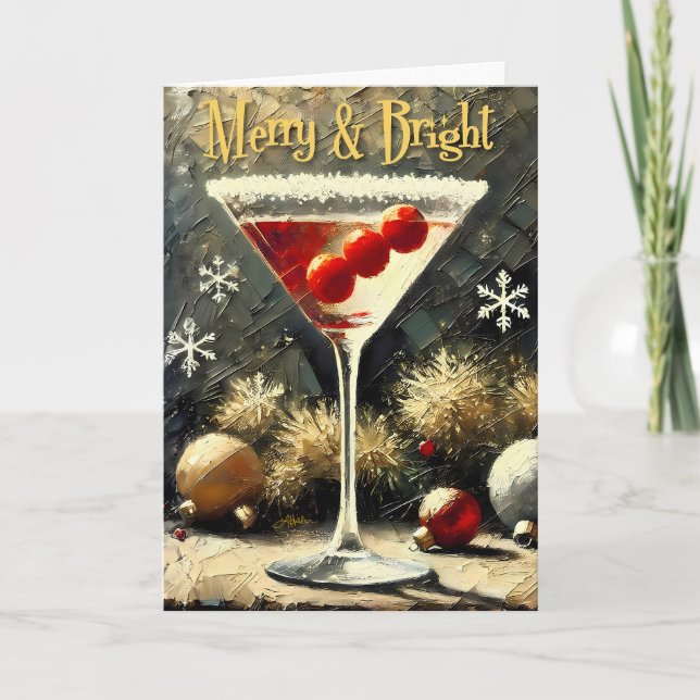 Retro 50s Triple Cranberry Christmas Martini Card (Front)