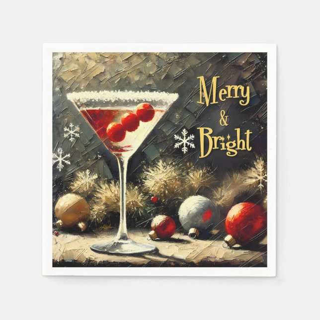 Retro 50s Triple Cranberry Christmas Martini Napkins (Front)