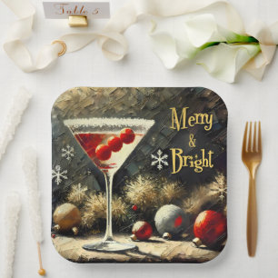 Retro 50s Triple Cranberry Christmas Martini Paper Plates