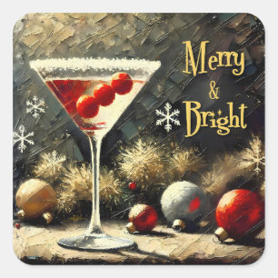Retro 50s Triple Cranberry Christmas Martini Square Sticker