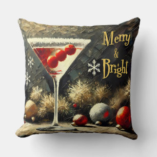Retro 50s Triple Cranberry Christmas Martini Throw Pillow