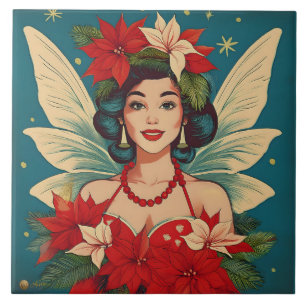 Retro 50s Tropical Christmas Pin-Up Beauty Queen Ceramic Tile