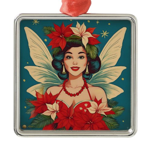 Retro 50s Tropical Christmas Pin-Up Beauty Queen Metal Ornament