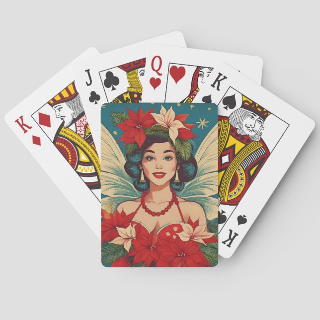Retro 50s Tropical Christmas Pin-Up Beauty Queen Poker Cards (Back)