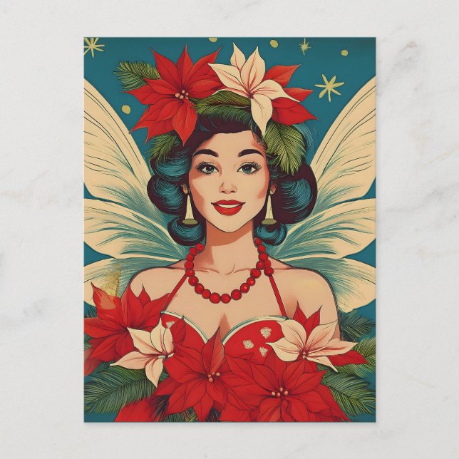 Retro 50s Tropical Christmas Pin-Up Beauty Queen Postcard (Front)