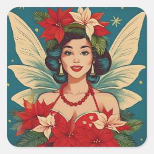 Retro 50s Tropical Christmas Pin-Up Beauty Queen Square Sticker