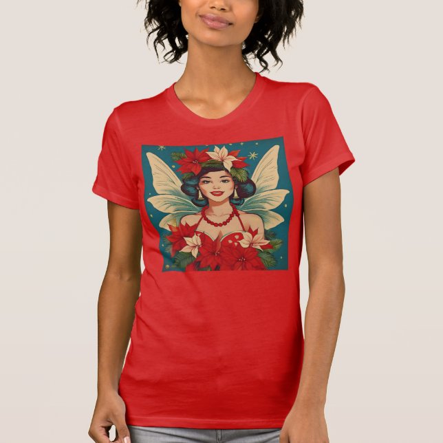 Retro 50s Tropical Christmas Pin-Up Beauty Queen T-Shirt (Front)