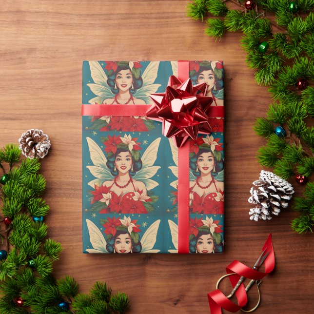 Retro 50s Tropical Christmas Pin-Up Beauty Queen Wrapping Paper (Holiday Gift)