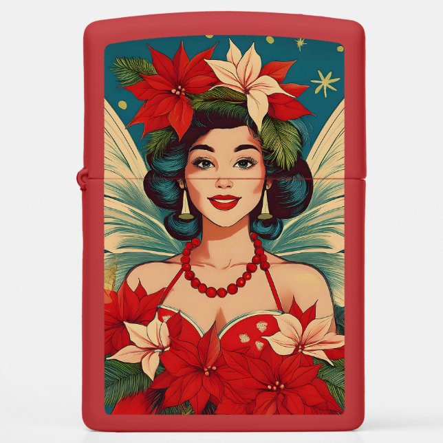 Retro 50s Tropical Christmas Pin-Up Beauty Queen Zippo Lighter (Front)