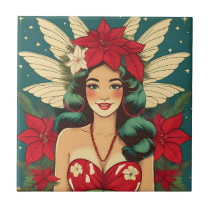 Retro 50s Tropical Christmas Pin-Up Girl Ceramic Tile