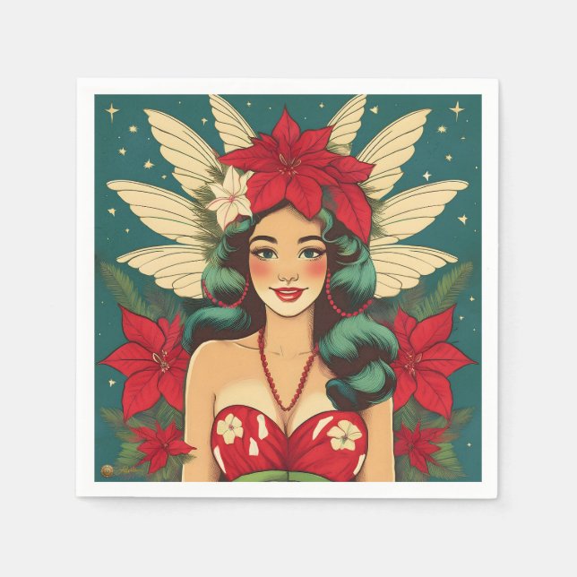 Retro 50s Tropical Christmas Pin-Up Girl Napkins (Front)