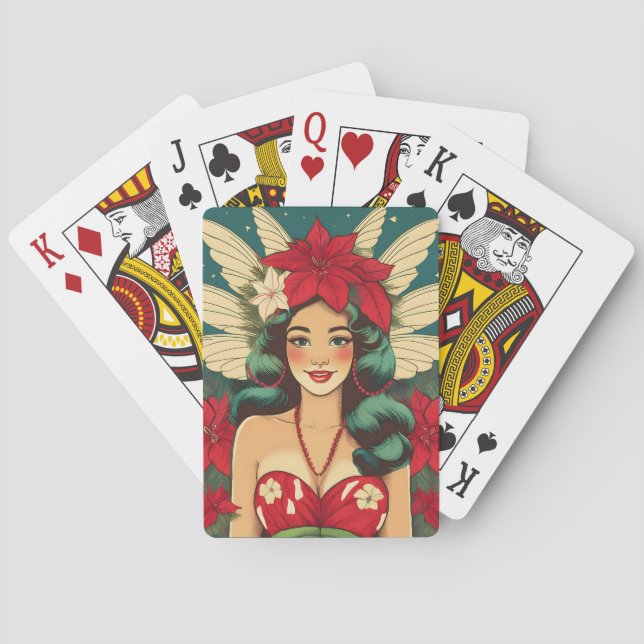 Retro 50s Tropical Christmas Pin-Up Girl Poker Cards (Back)