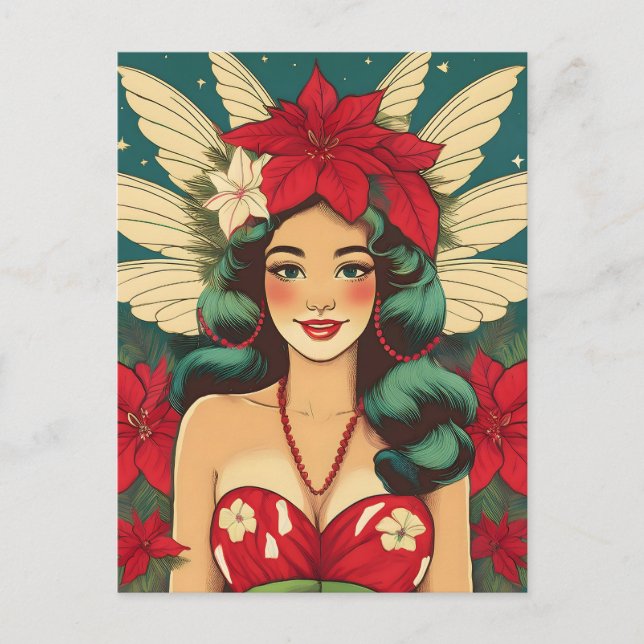 Retro 50s Tropical Christmas Pin-Up Girl Postcard (Front)