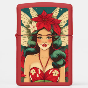 Retro 50s Tropical Christmas Pin-Up Girl Zippo Lighter