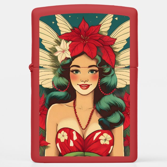Retro 50s Tropical Christmas Pin-Up Girl Zippo Lighter (Front)