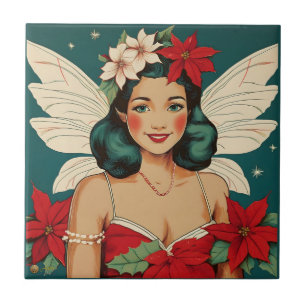 Retro 50s Tropical Christmas Pin-Up Starlet Ceramic Tile