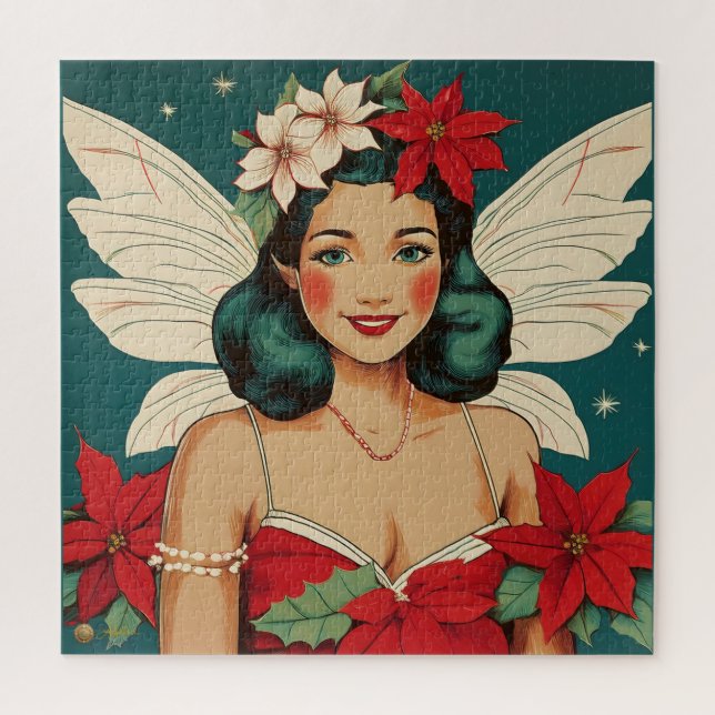 Retro 50s Tropical Christmas Pin-Up Starlet Jigsaw Puzzle (Vertical)