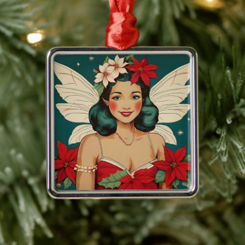 Retro 50s Tropical Christmas Pin-Up Starlet Metal Ornament