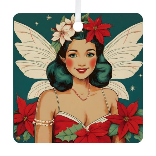 Retro 50s Tropical Christmas Pin-Up Starlet Metal Ornament