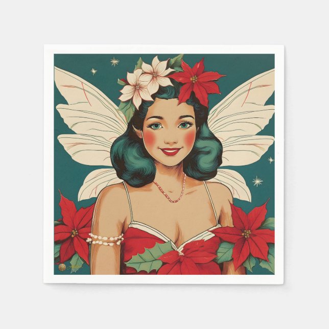 Retro 50s Tropical Christmas Pin-Up Starlet Napkins (Front)