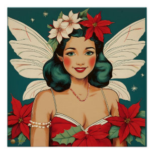 Retro 50s Tropical Christmas Pin-Up Starlet Poster