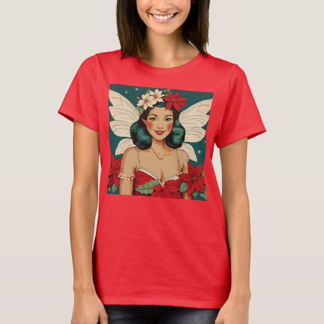 Retro 50s Tropical Christmas Pin-Up Starlet T-Shirt (Front)