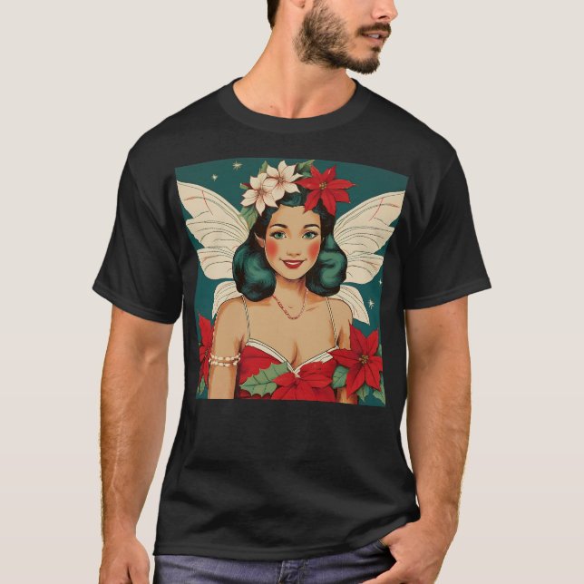 Retro 50s Tropical Christmas Pin-Up Starlet T-Shirt (Front)