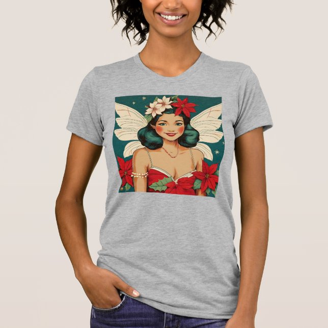 Retro 50s Tropical Christmas Pin-Up Starlet T-Shirt (Front)