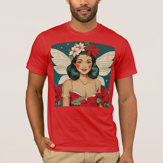 Retro 50s Tropical Christmas Pin-Up Starlet T-Shirt (Front)