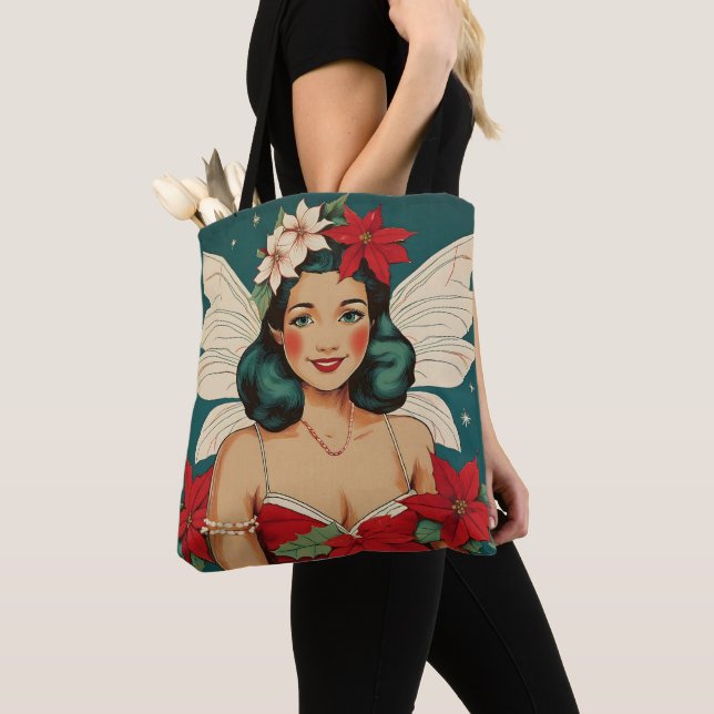 Retro 50s Tropical Christmas Pin-Up Starlet Tote Bag (Close Up)