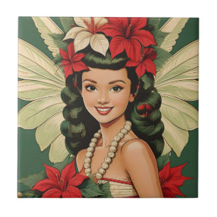 Retro 50s Tropical Christmas Princess Ceramic Tile