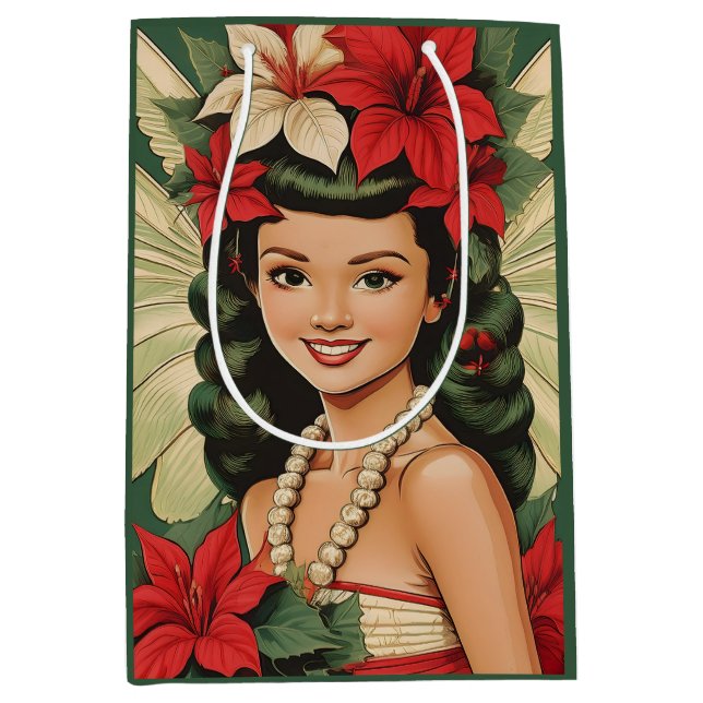 Retro 50s Tropical Christmas Princess Medium Gift Bag (Front)