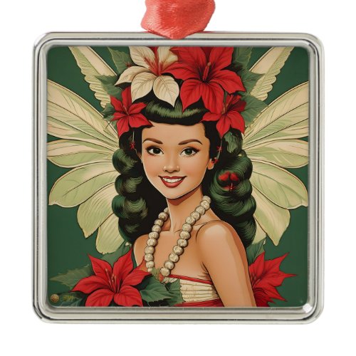 Retro 50s Tropical Christmas Princess Metal Ornament
