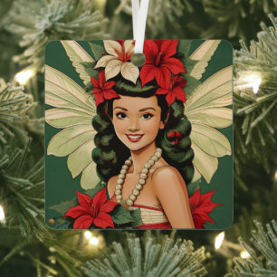 Retro 50s Tropical Christmas Princess Metal Ornament