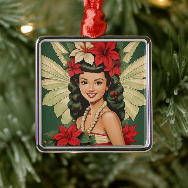 Retro 50s Tropical Christmas Princess Metal Ornament (Tree)