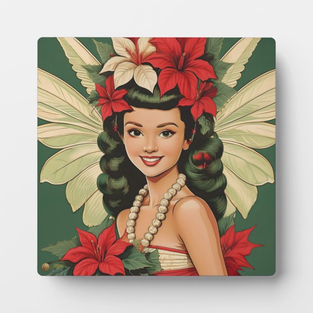 Retro 50s Tropical Christmas Princess Plaque (Front)