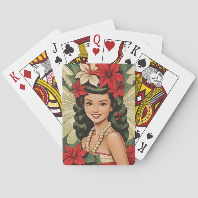 Retro 50s Tropical Christmas Princess Poker Cards (Back)