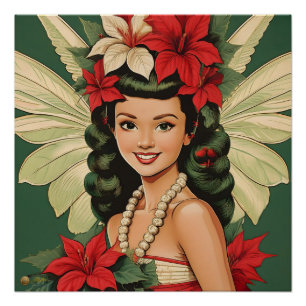 Retro 50s Tropical Christmas Princess Poster