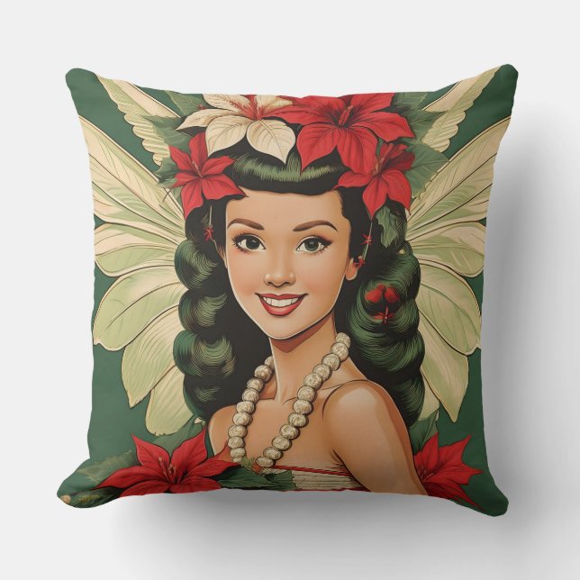 Retro 50s Tropical Christmas Princess Throw Pillow (Front)