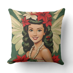 Retro 50s Tropical Christmas Princess Throw Pillow