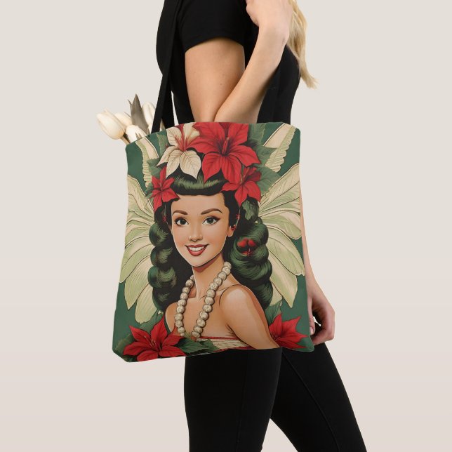 Retro 50s Tropical Christmas Princess Tote Bag (Close Up)