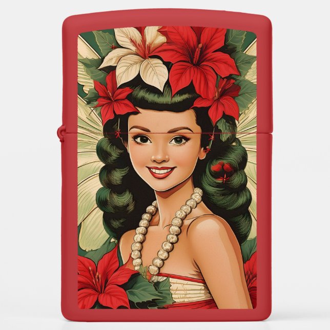 Retro 50s Tropical Christmas Princess Zippo Lighter (Front)